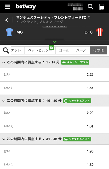 Betwayサッカーその他マーケット