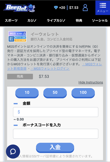 BeeBet入金MGS