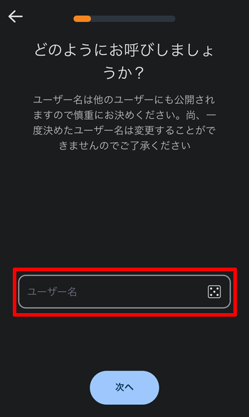 ユーザー名を入力