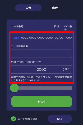 クレジットカード情報を入力