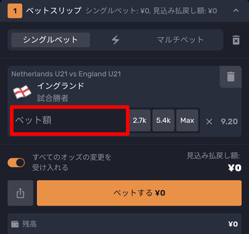 賭け金を入力