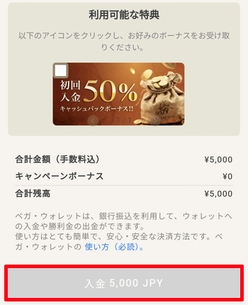 入金手続きの完了